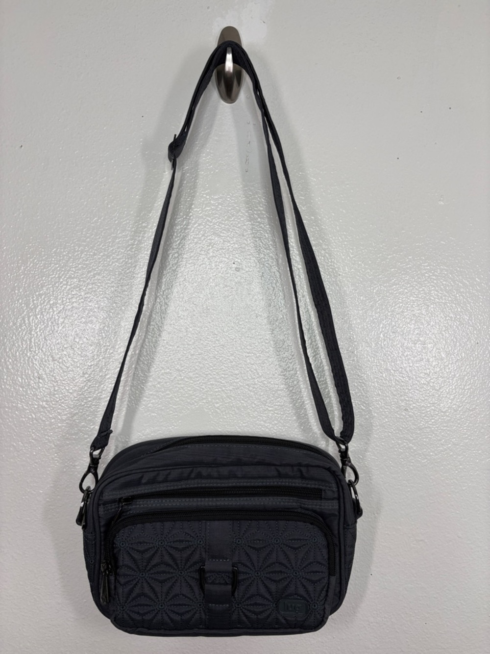 Lug Carousel Dark Grey Quilted Small Crossbody Travel Bag